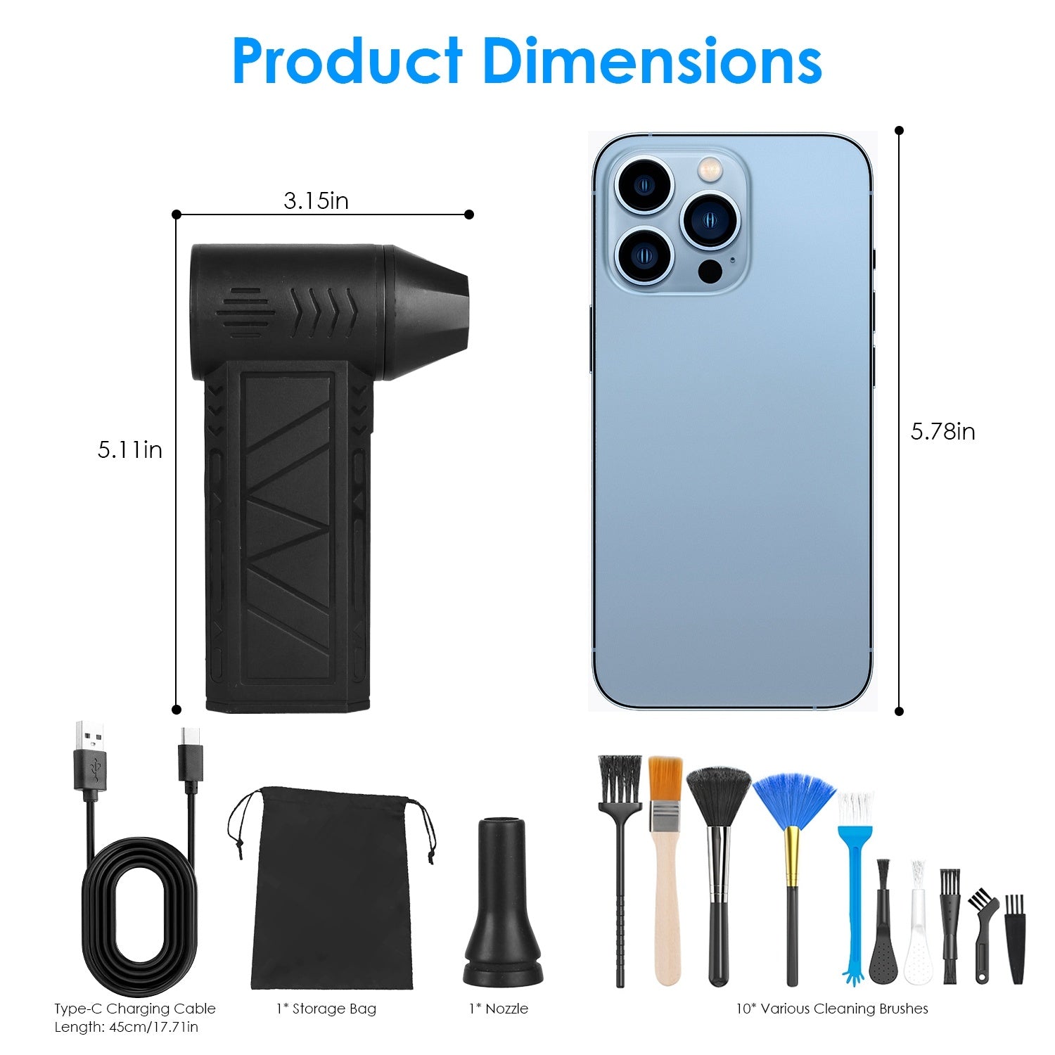 1Pc Compressed Air Duster With LED Light Up To 150000RPM