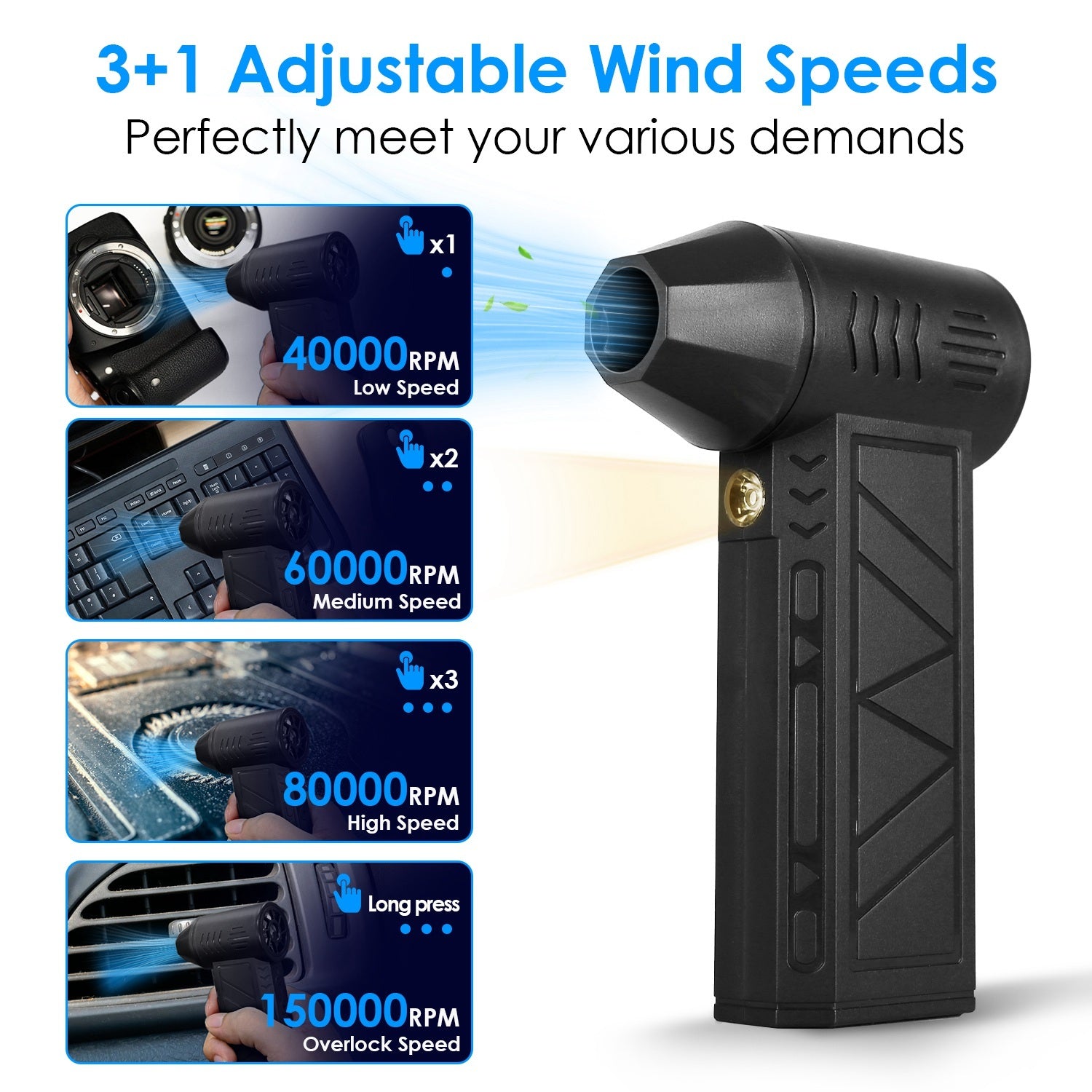 1Pc Compressed Air Duster With LED Light Up To 150000RPM