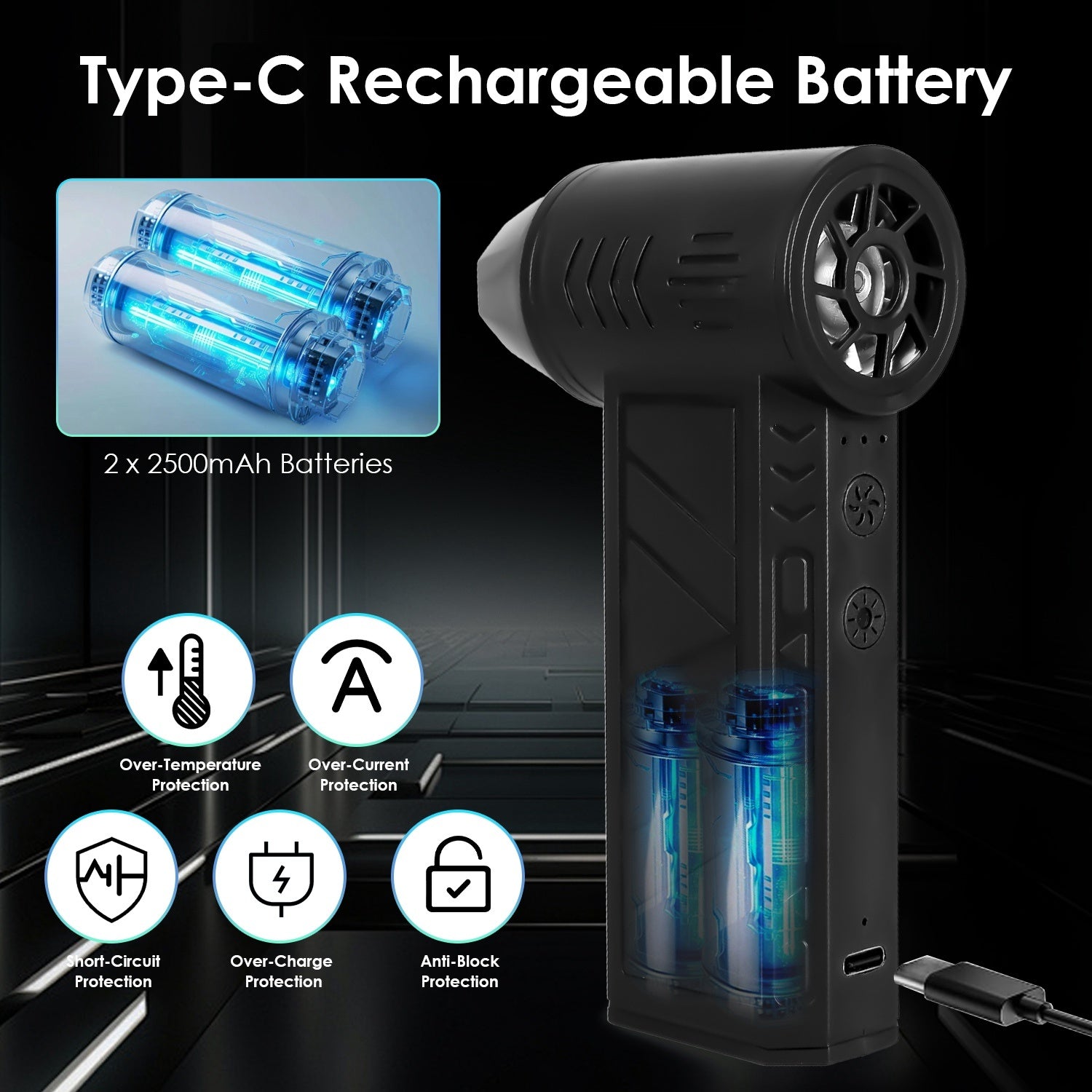 1Pc Compressed Air Duster With LED Light Up To 150000RPM