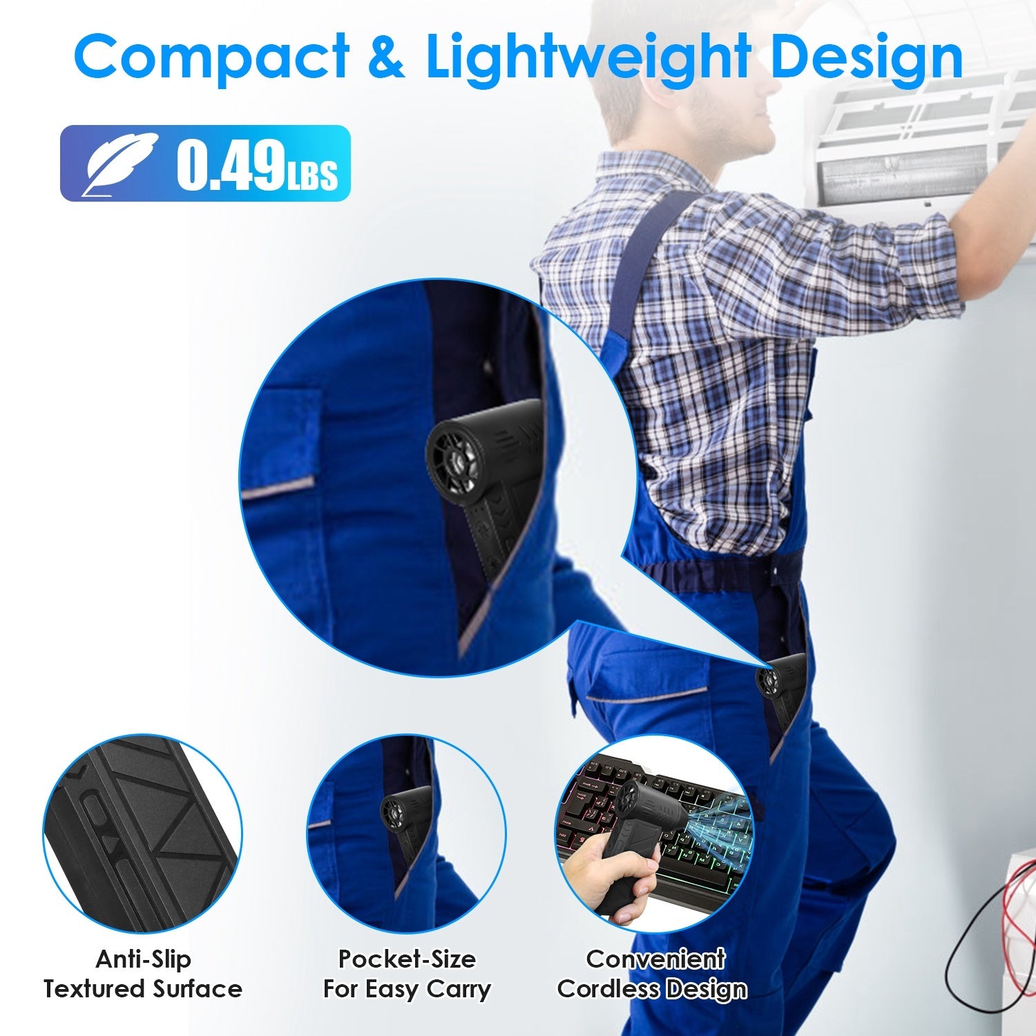 1Pc Compressed Air Duster With LED Light Up To 150000RPM