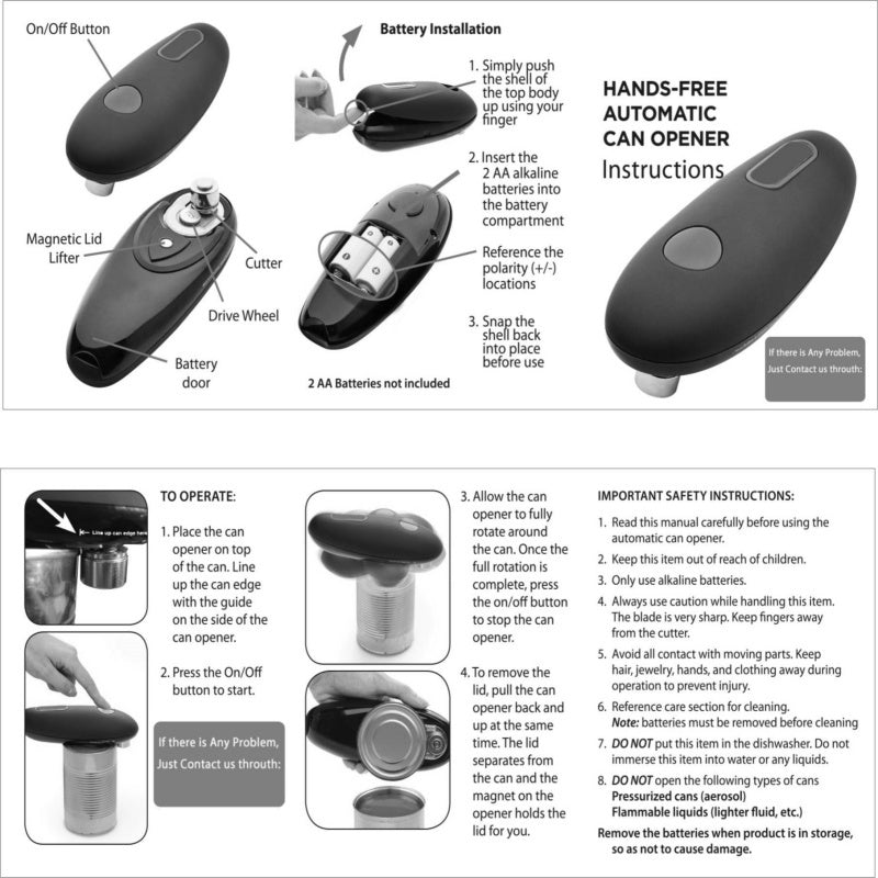 Automatic Electric Can Opener - Portable, Safe Kitchen Tool