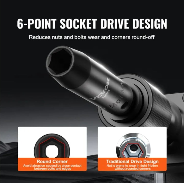 VEVOR Impact Sockets Set 18pcs 6-Point 3 8 Drive Bit Ratche