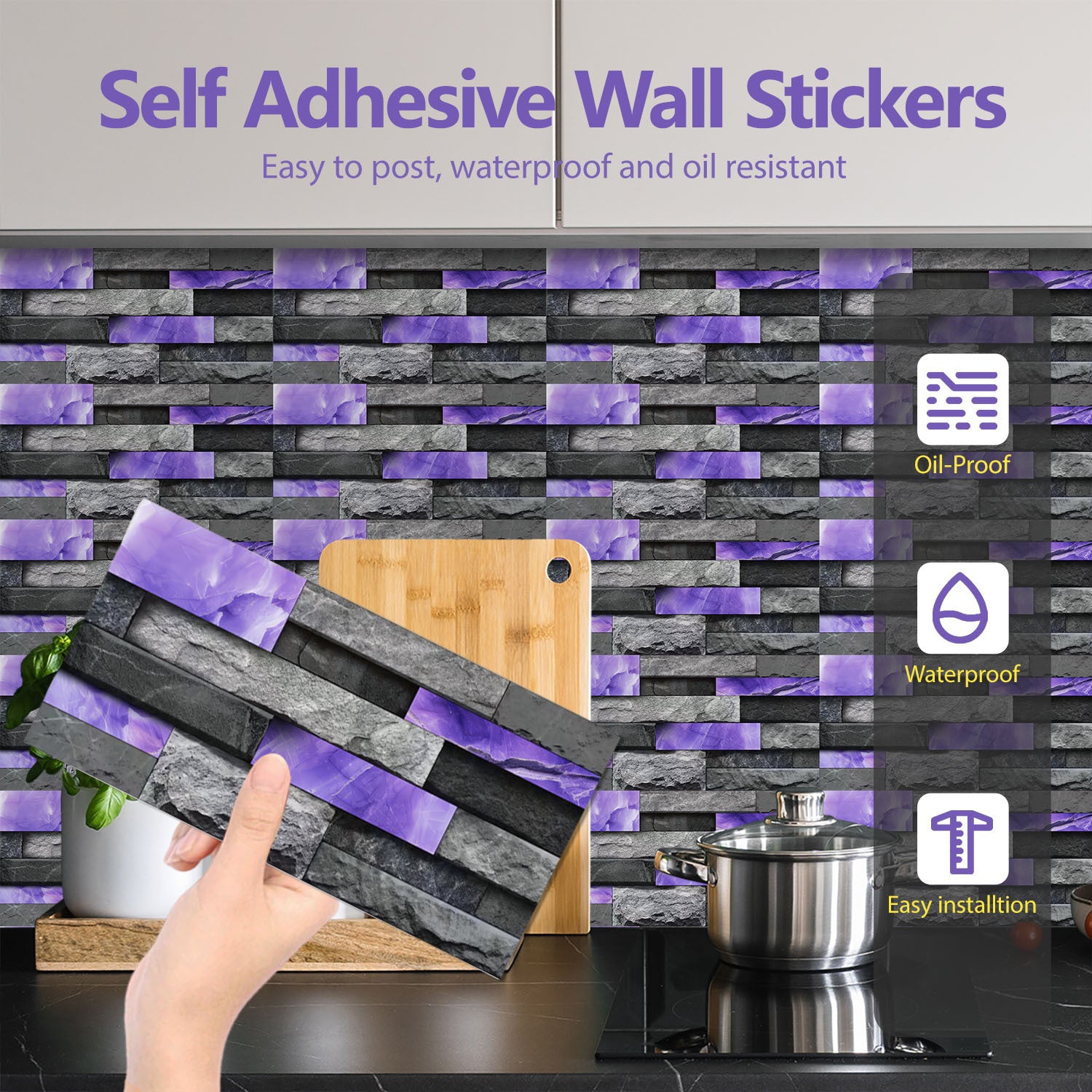 Peel And Stick Splash Proof Marble Wall Tiles, Waterproof An