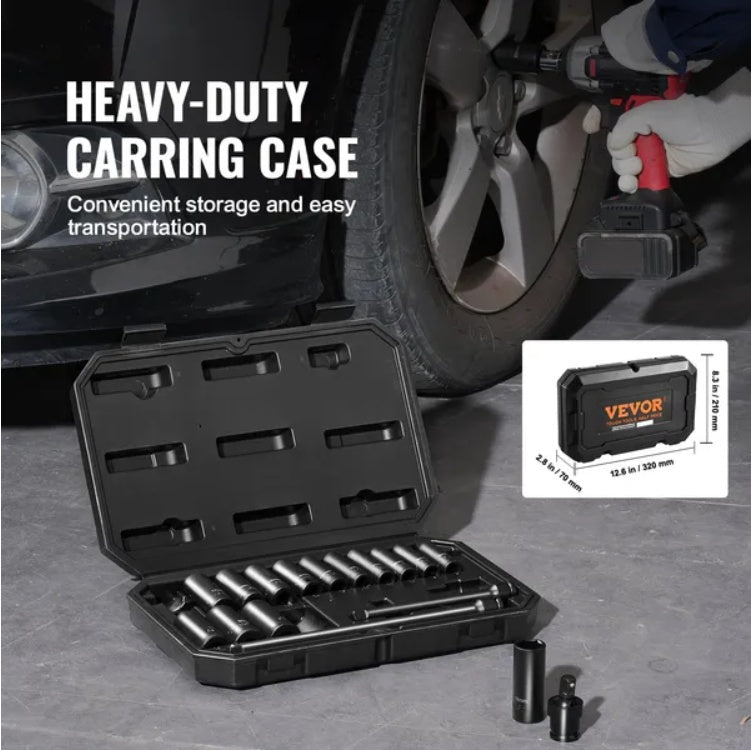 VEVOR Impact Sockets Set 18pcs 6-Point 3 8 Drive Bit Ratche