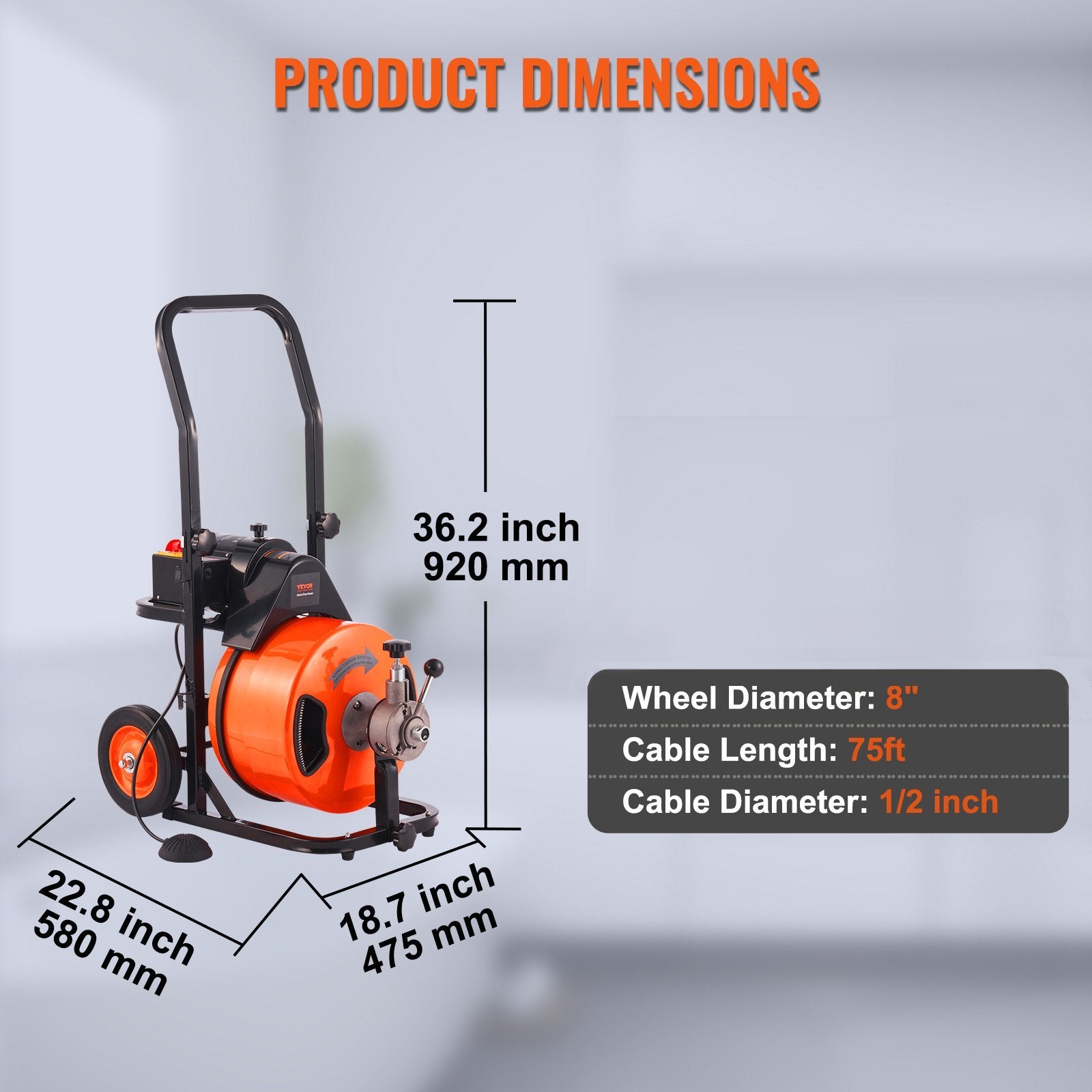 Drain Cleaning Machine 75 FT X 1 2 Inch, Sewer Snake Machine