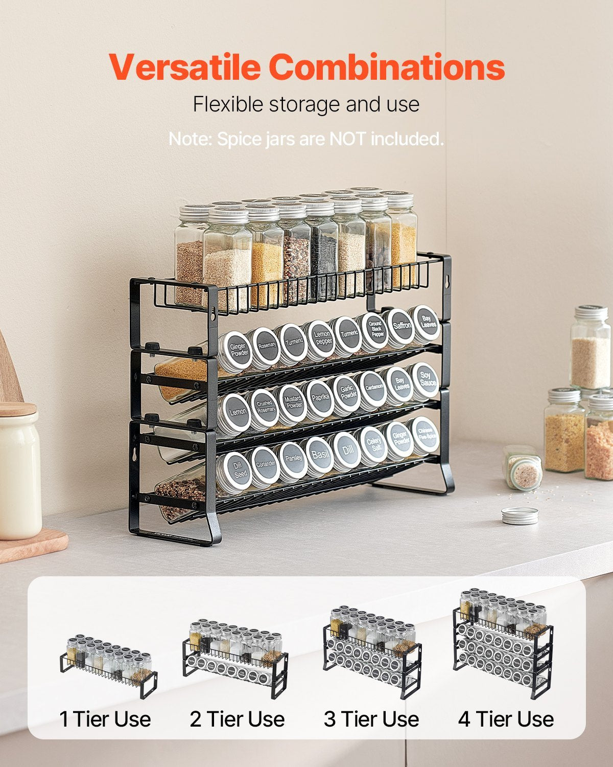 Spice Rack Organizer for Kitchen Cabinet & Countertops 18x11