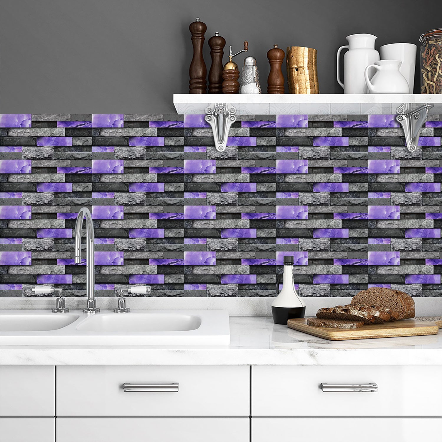 Peel And Stick Splash Proof Marble Wall Tiles, Waterproof An