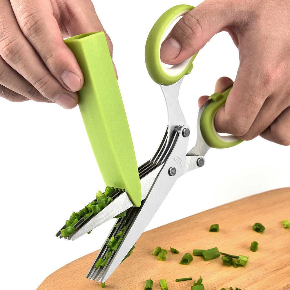 Stainless Steel Herb Scissors: Multi-Layer Kitchen Cutter
