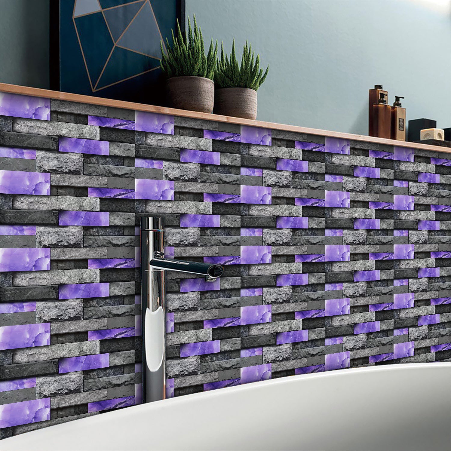 Peel And Stick Splash Proof Marble Wall Tiles, Waterproof An