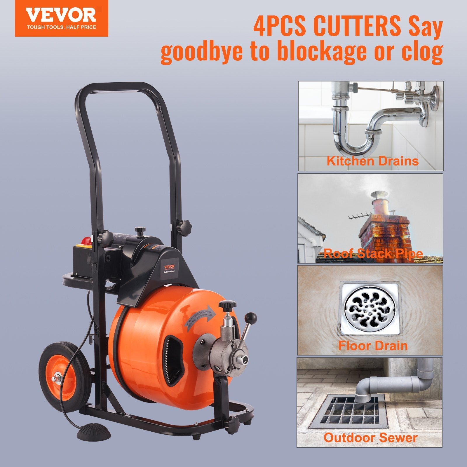 Drain Cleaning Machine 75 FT X 1 2 Inch, Sewer Snake Machine